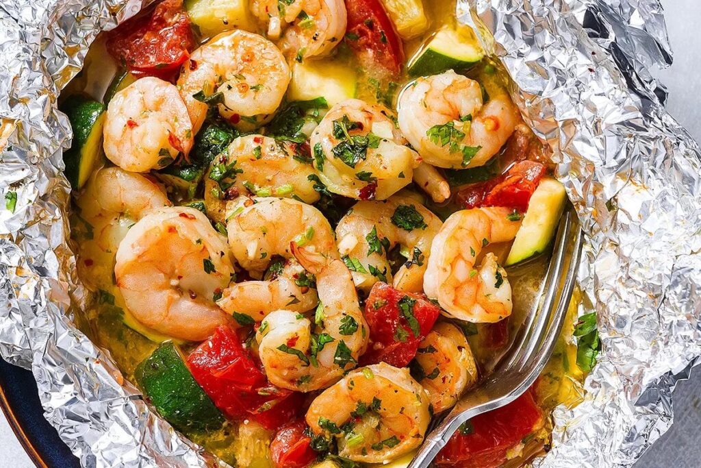 Baked Shrimp Scampi Foil Packets